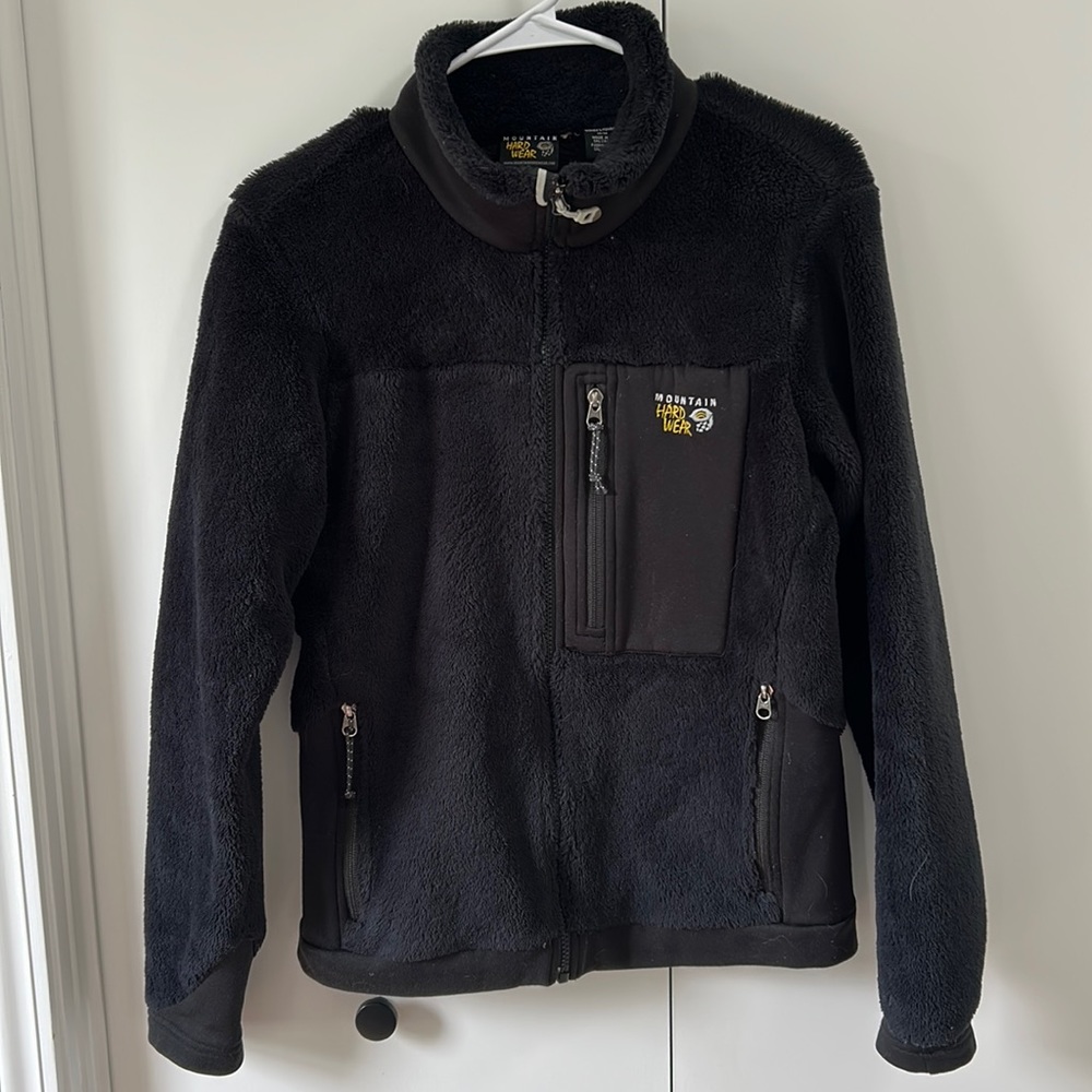 Women’s black mountain hardware fleece zip up, size medium.